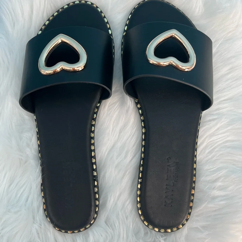 Black and Gold Heart Embellished Sandals - Picture 7 of 8